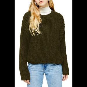 TopShop Crewneck slouchy sweater in Black & Green